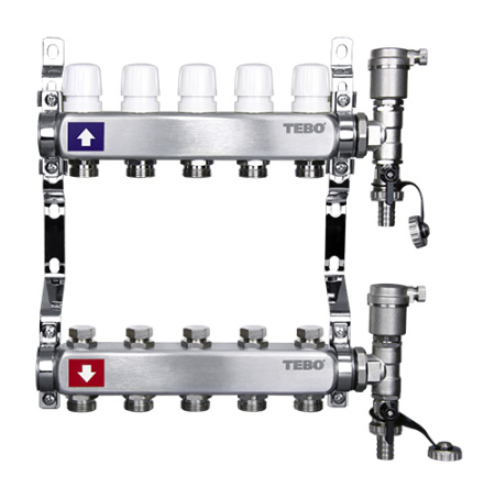 Коллекторная группа TEBO с дренажным краном и воздухоотводчиком