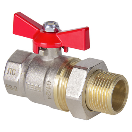 Кран шаровой TEBO полный проход с накидной гайкой и ручкой-бабочкой